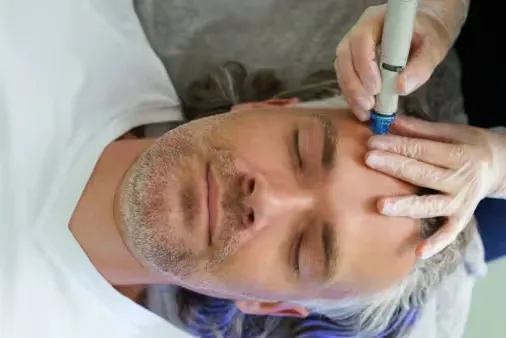 Hydrafacial treatment of men done by dermatologist